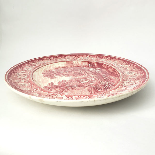 Large English Red Transferware Oval Platter 20" Rural England WR MIDWINTER LTD