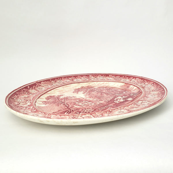 Large English Red Transferware Oval Platter 20" Rural England WR MIDWINTER LTD