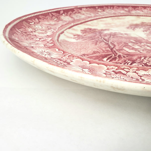 Large English Red Transferware Oval Platter 20" Rural England WR MIDWINTER LTD