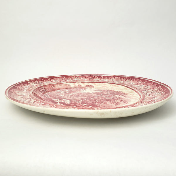 Large English Red Transferware Oval Platter 20" Rural England WR MIDWINTER LTD