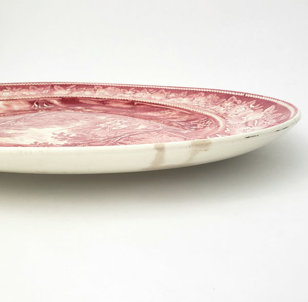 Large English Red Transferware Oval Platter 20" Rural England WR MIDWINTER LTD