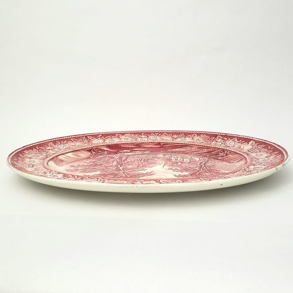 Large English Red Transferware Oval Platter 20" Rural England WR MIDWINTER LTD