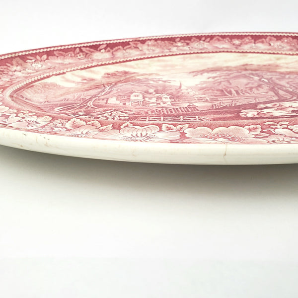 Large English Red Transferware Oval Platter 20" Rural England WR MIDWINTER LTD