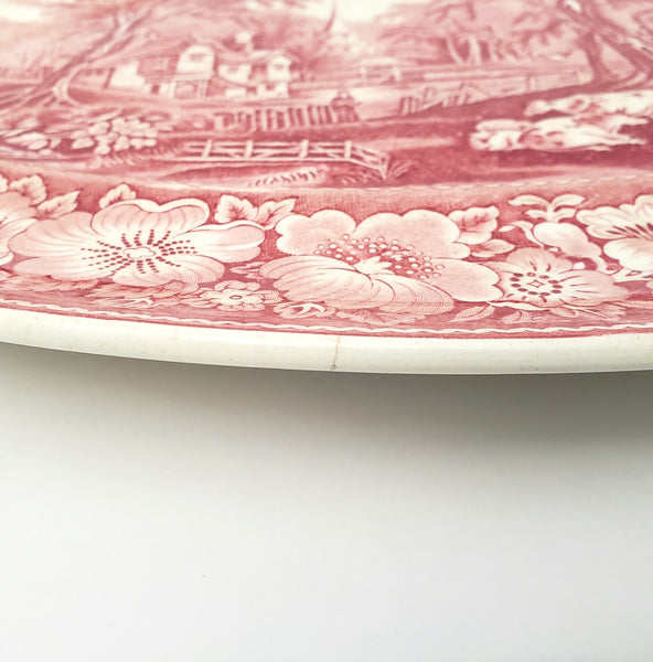 Large English Red Transferware Oval Platter 20" Rural England WR MIDWINTER LTD