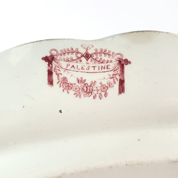 Antique Oval Red Transferware Platter 17" Palestine by Adams England