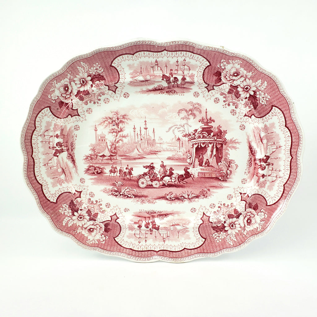 Antique Oval Red Transferware Platter 17" Palestine by Adams England