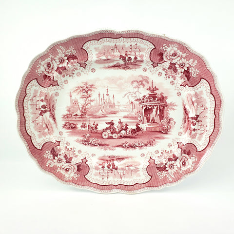 Antique Oval Red Transferware Platter 17" Palestine by Adams England