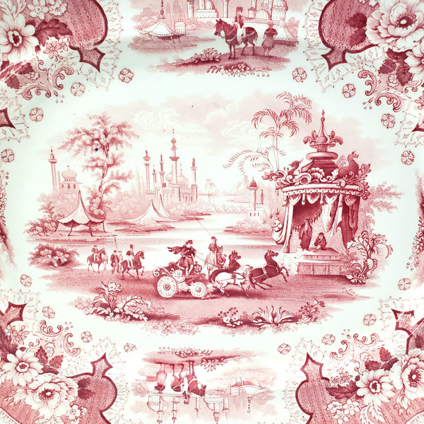 Antique Oval Red Transferware Platter 17" Palestine by Adams England