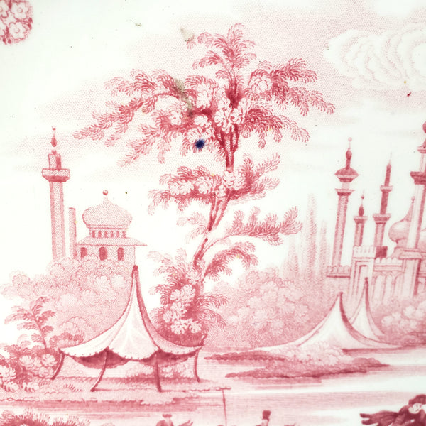 Antique Oval Red Transferware Platter 17" Palestine by Adams England