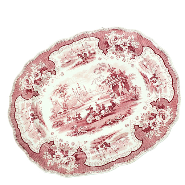 Antique Oval Red Transferware Platter 17" Palestine by Adams England