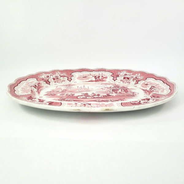 Antique Oval Red Transferware Platter 17" Palestine by Adams England