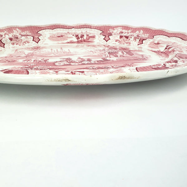 Antique Oval Red Transferware Platter 17" Palestine by Adams England