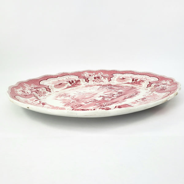 Antique Oval Red Transferware Platter 17" Palestine by Adams England