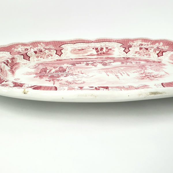 Antique Oval Red Transferware Platter 17" Palestine by Adams England