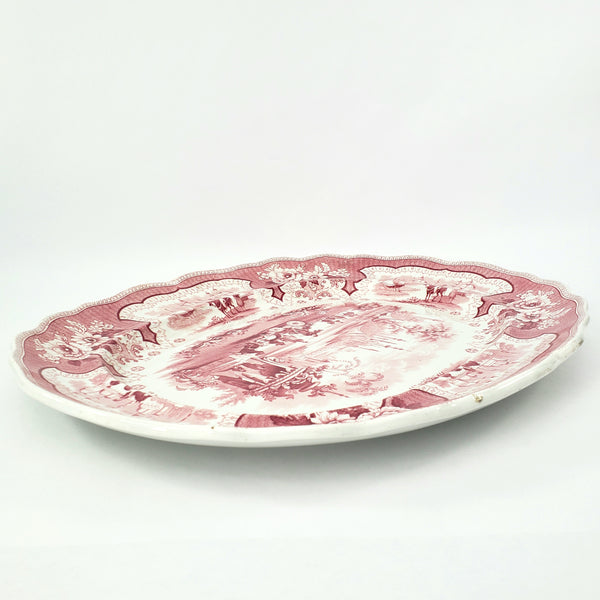 Antique Oval Red Transferware Platter 17" Palestine by Adams England