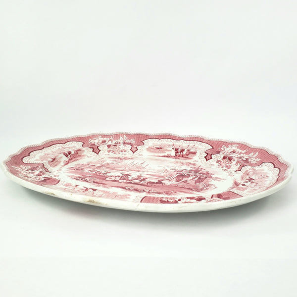 Antique Oval Red Transferware Platter 17" Palestine by Adams England
