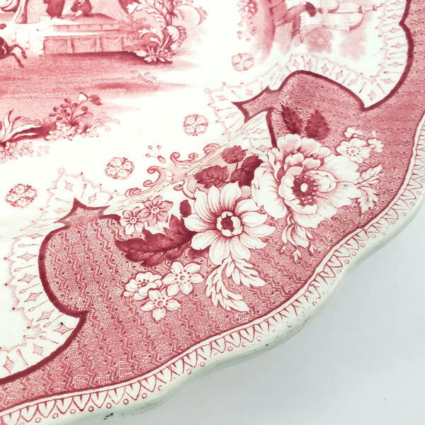 Antique Oval Red Transferware Platter 17" Palestine by Adams England