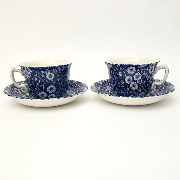 Vintage BLUE CALICO Tea Cup and Saucer Set of 2 Staffordshire England