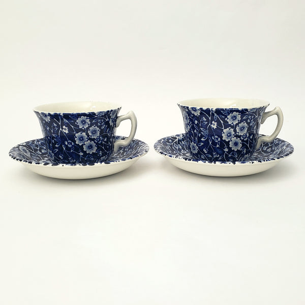 Vintage BLUE CALICO Tea Cup and Saucer Set of 2 Staffordshire England