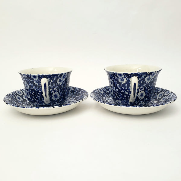 Vintage BLUE CALICO Tea Cup and Saucer Set of 2 Staffordshire England