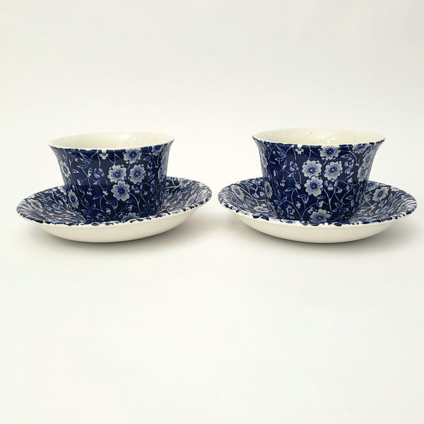 Vintage BLUE CALICO Tea Cup and Saucer Set of 2 Staffordshire England