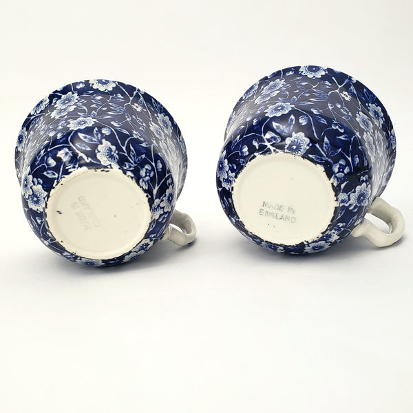 Vintage BLUE CALICO Tea Cup and Saucer Set of 2 Staffordshire England