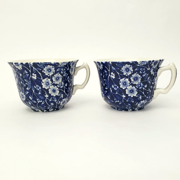 Vintage BLUE CALICO Tea Cup and Saucer Set of 2 Staffordshire England