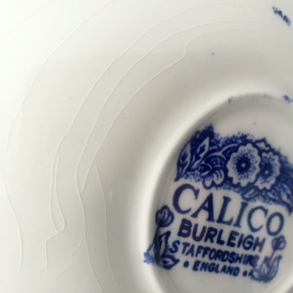 Vintage BLUE CALICO Tea Cup and Saucer Set of 2 Staffordshire England