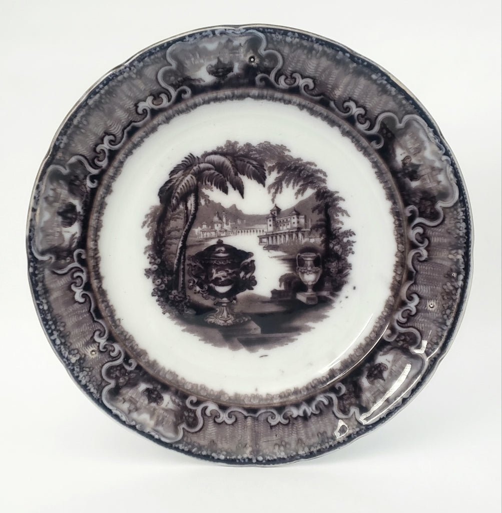 Antique Flow Black Transferware Plate 10" Washington Vase PW & Co England