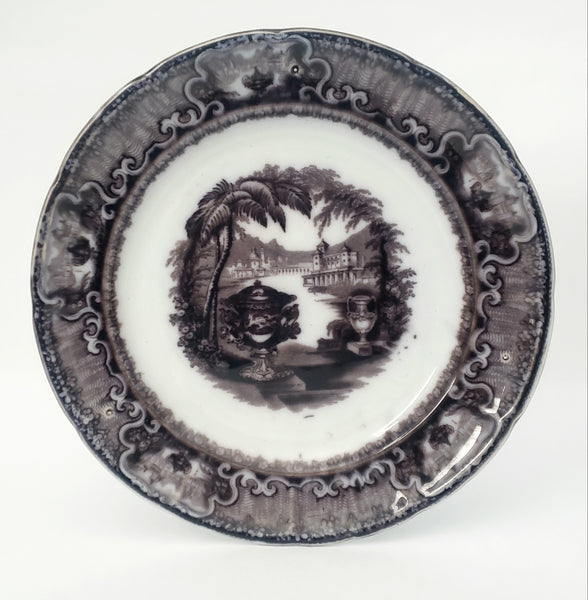 Antique Flow Black Transferware Plate 10" Washington Vase PW & Co England