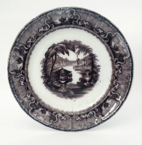Antique Flow Black Transferware Plate 10" Washington Vase PW & Co England