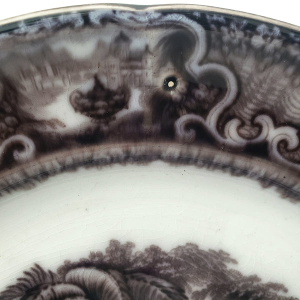 Antique Flow Black Transferware Plate 10" Washington Vase PW & Co England