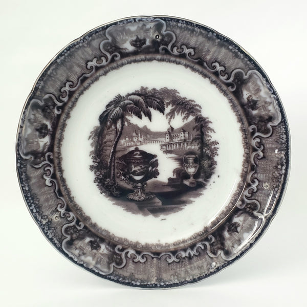 Antique Flow Black Transferware Plate 10" Washington Vase PW & Co England