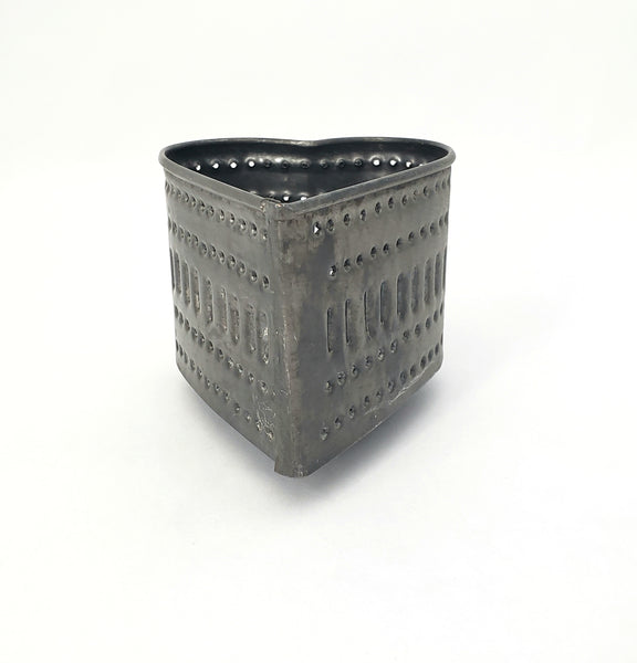 Vintage Punched Tin Metal Heart Cheese Mold Footed Base