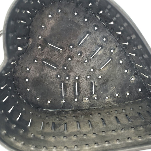 Vintage Punched Tin Metal Heart Cheese Mold Footed Base