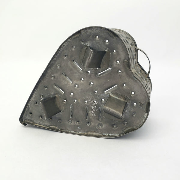 Vintage Punched Tin Metal Heart Cheese Mold Footed Base