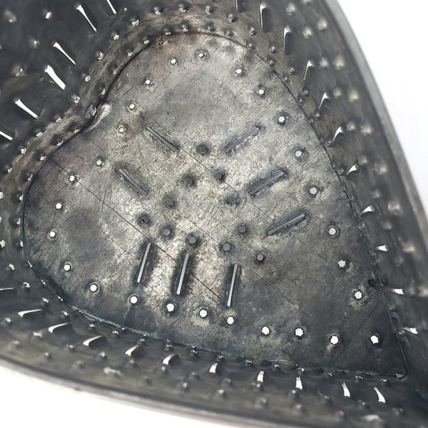 Vintage Punched Tin Metal Heart Cheese Mold Footed Base