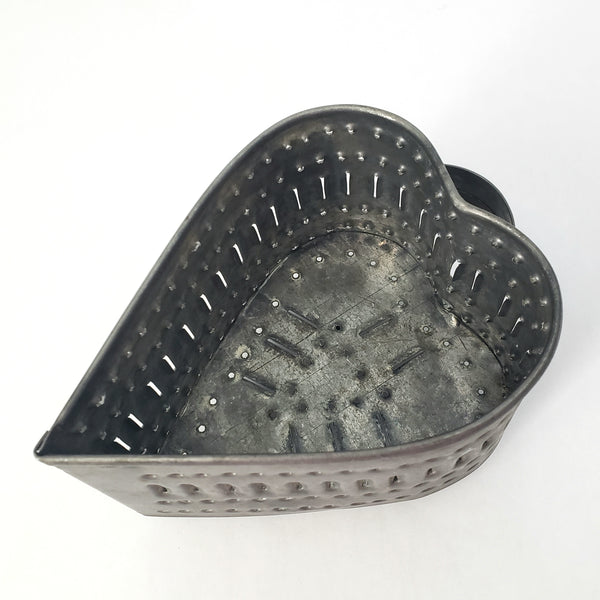 Vintage Punched Tin Metal Heart Cheese Mold Footed Base