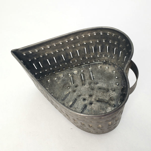 Vintage Punched Tin Metal Heart Cheese Mold Footed Base