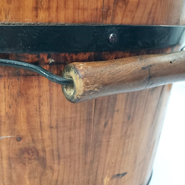 Vintage Rustic Wooden Bucket Pail with Bail Handle Wood Grip