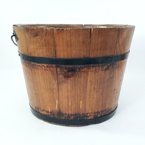 Vintage Rustic Wooden Bucket Pail with Bail Handle Wood Grip