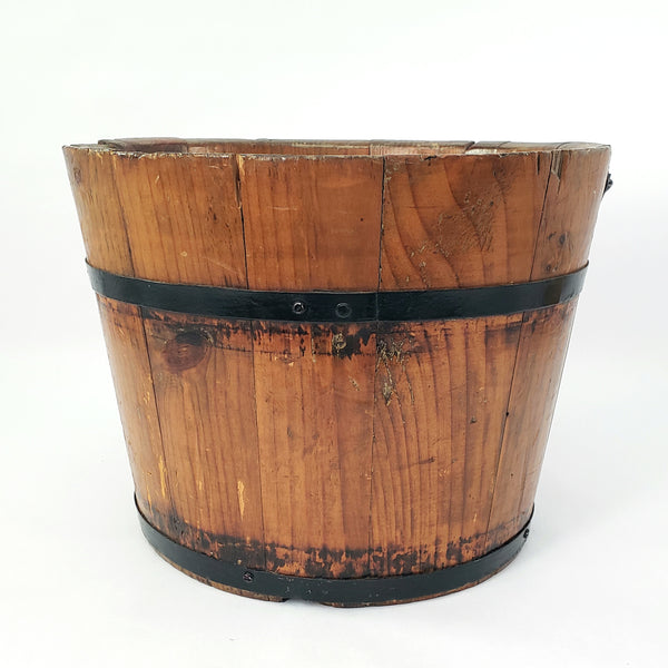 Vintage Rustic Wooden Bucket Pail with Bail Handle Wood Grip