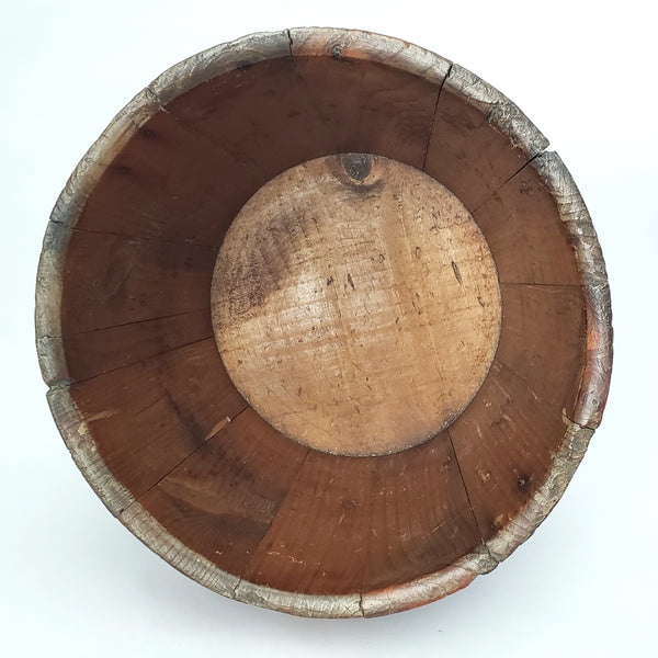 Vintage Rustic Wooden Bucket Pail with Bail Handle Wood Grip