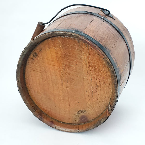 Vintage Rustic Wooden Bucket Pail with Bail Handle Wood Grip