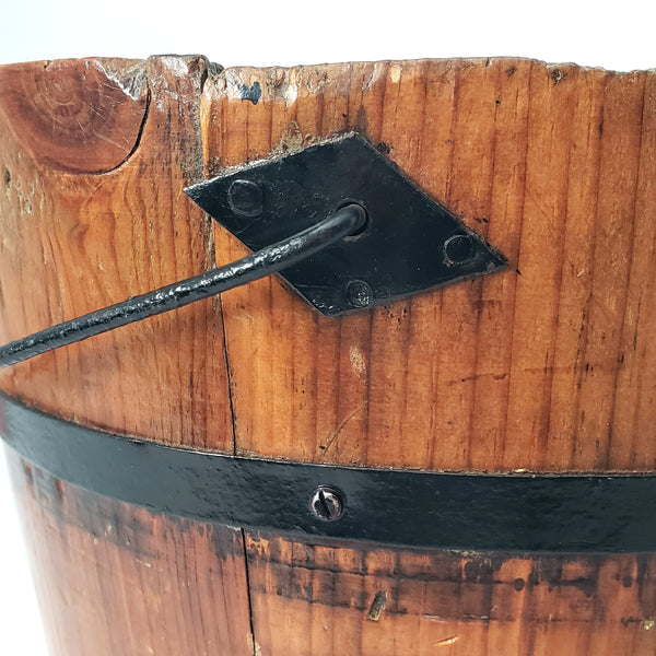 Vintage Rustic Wooden Bucket Pail with Bail Handle Wood Grip