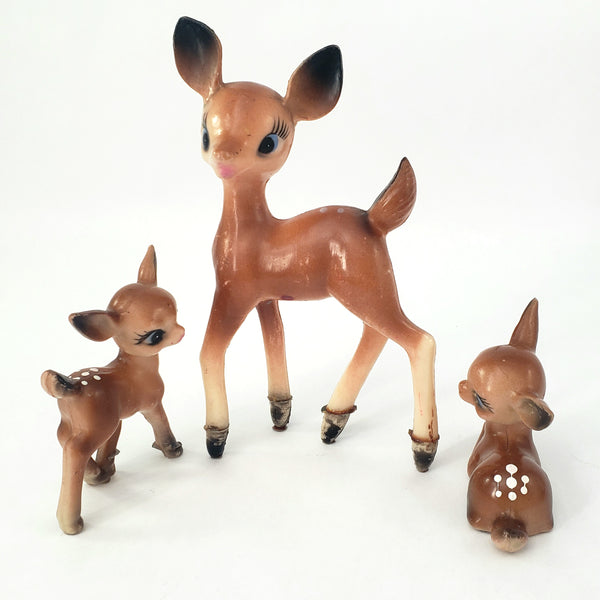 Vintage Bambi Deer Plastic Figurines Collection of 3
