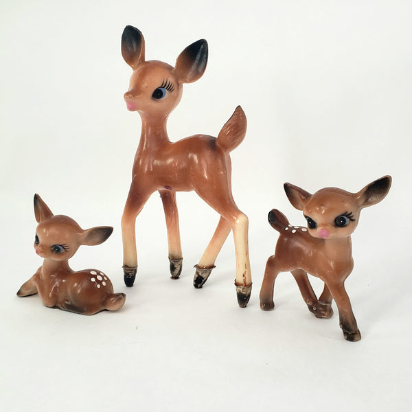 Vintage Bambi Deer Plastic Figurines Collection of 3