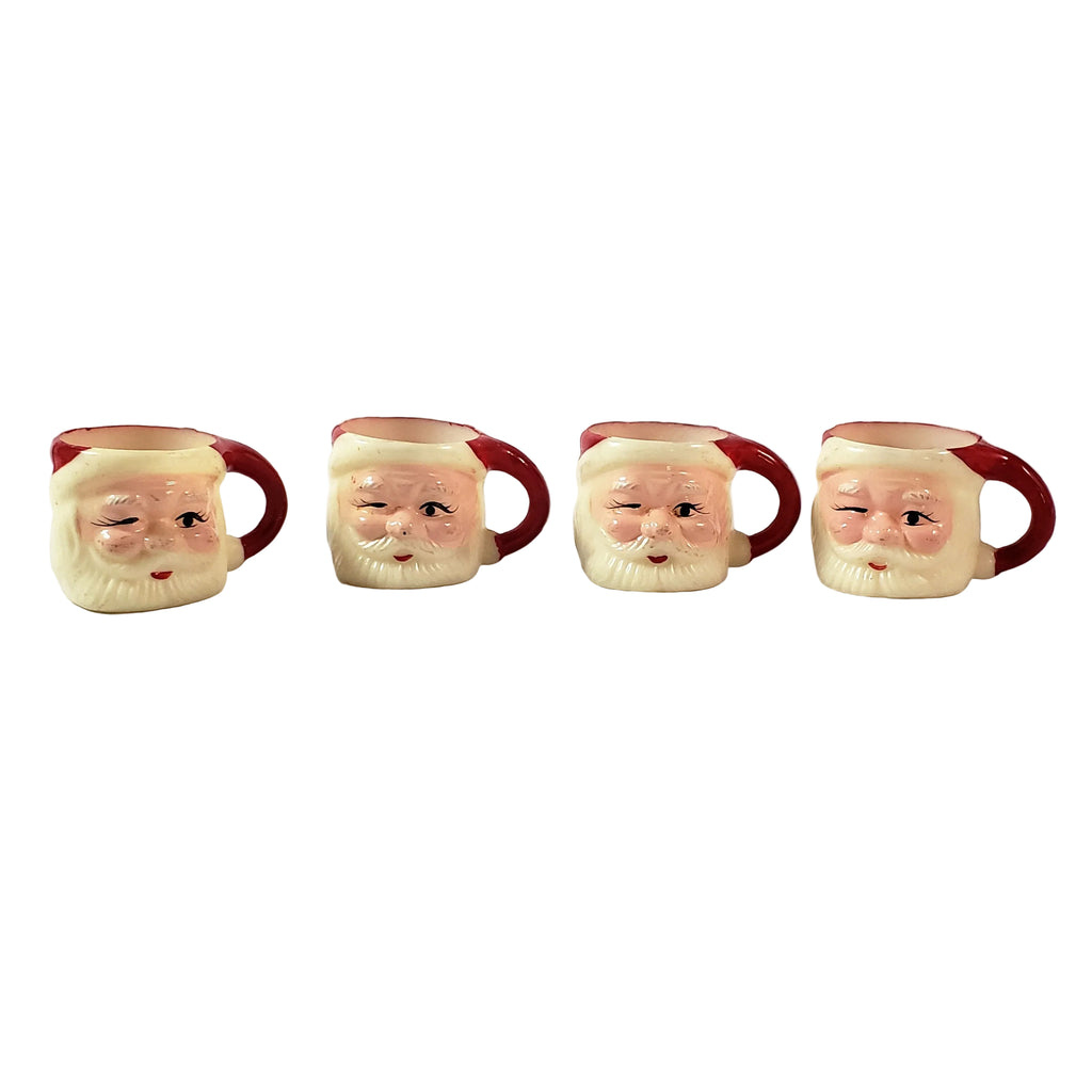 Vintage Miniature Winking Santa Claus Face Mug Set of 4