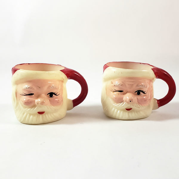 Vintage Miniature Winking Santa Claus Face Mug Set of 4