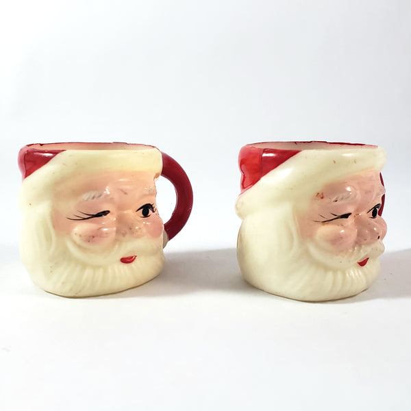 Vintage Miniature Winking Santa Claus Face Mug Set of 4